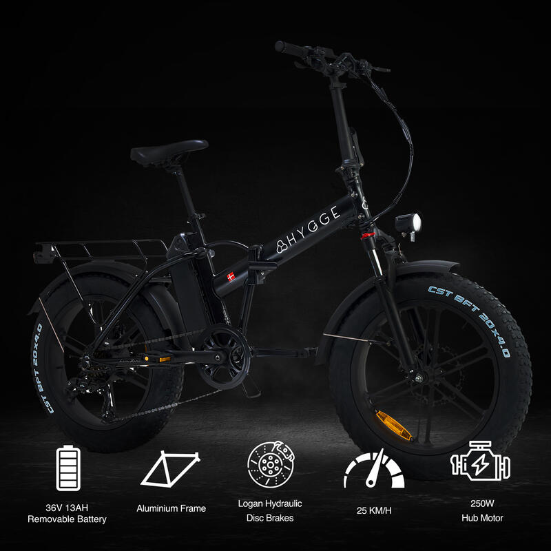 Vester 20" elektrische opvouwbare fiets - 250W motor, zwart - Dikke banden