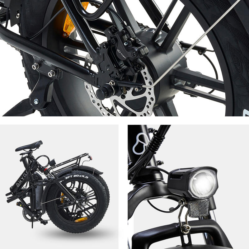 Vester 20" elektrische opvouwbare fiets - 250W motor, zwart - Dikke banden