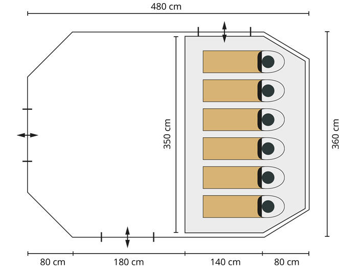 Tenda campeggio familiare - Kambo 6 persone - Outdoor - 1x cabine 7/7