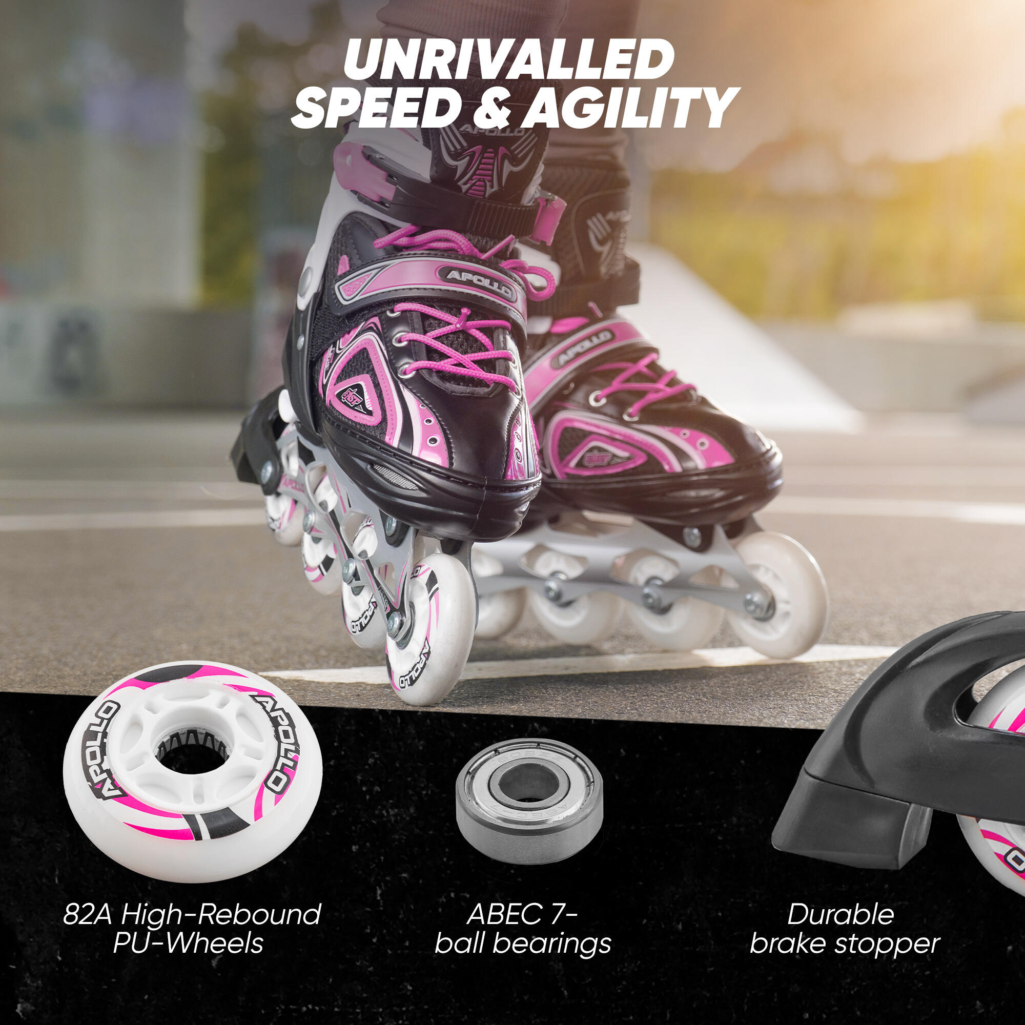 Super Blades X Pro Inlineskates, LED wielen, verstelbaar - Roze - L (39/42) 5/7