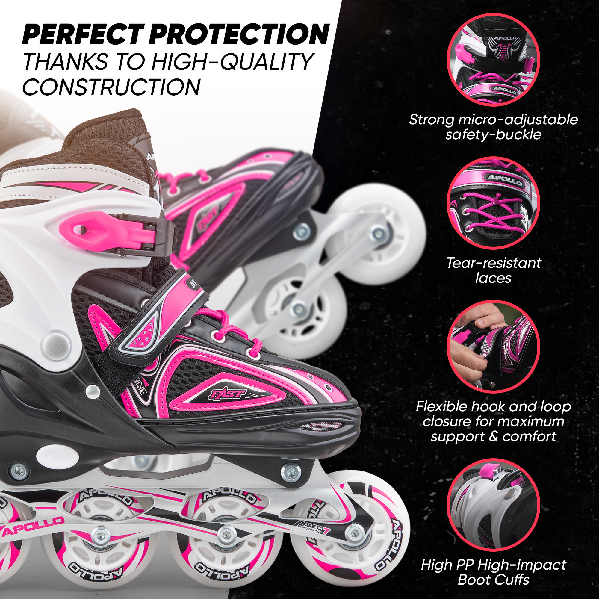 Super Blades X Pro Inlineskates, LED wielen, verstelbaar - Roze - L (39/42) 4/7