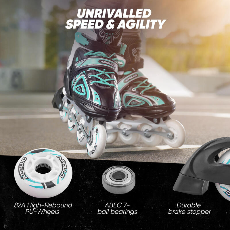 Patins à roulettes Super Blades X Pro, roues LED, réglables – Menthe