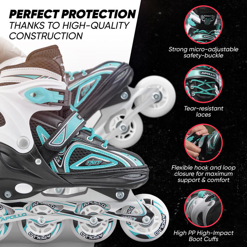 Patins à roulettes Super Blades X Pro, roues LED, réglables – Menthe