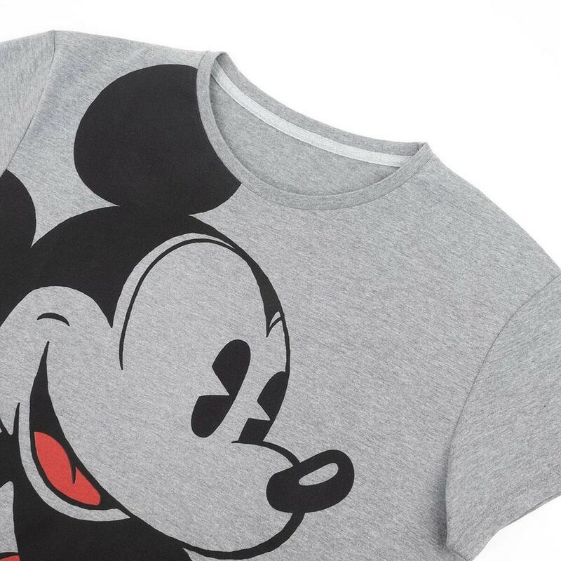 Camiseta de Manga Corta Mujer Mickey Mouse Gris oscuro