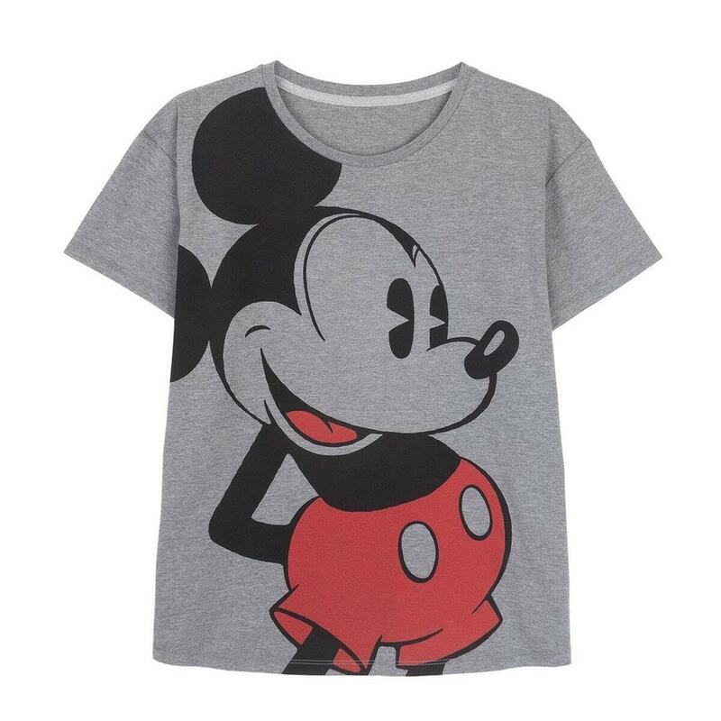 Camiseta de Manga Corta Mujer Mickey Mouse Gris oscuro