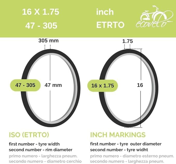 2 copertoni 16x1.75 (47-305)+camere, pneumatici stradali 16 x 1.75 bici bimbo EV 2/6