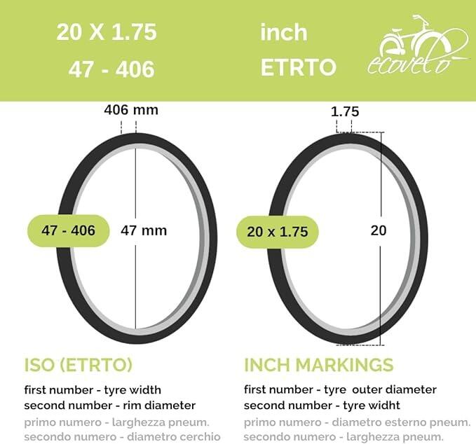 Kit 2 Copertoni + 2 Camere D'Aria RMS Per Bici 20 X 1.75 - Graziella, Bianco/Nero