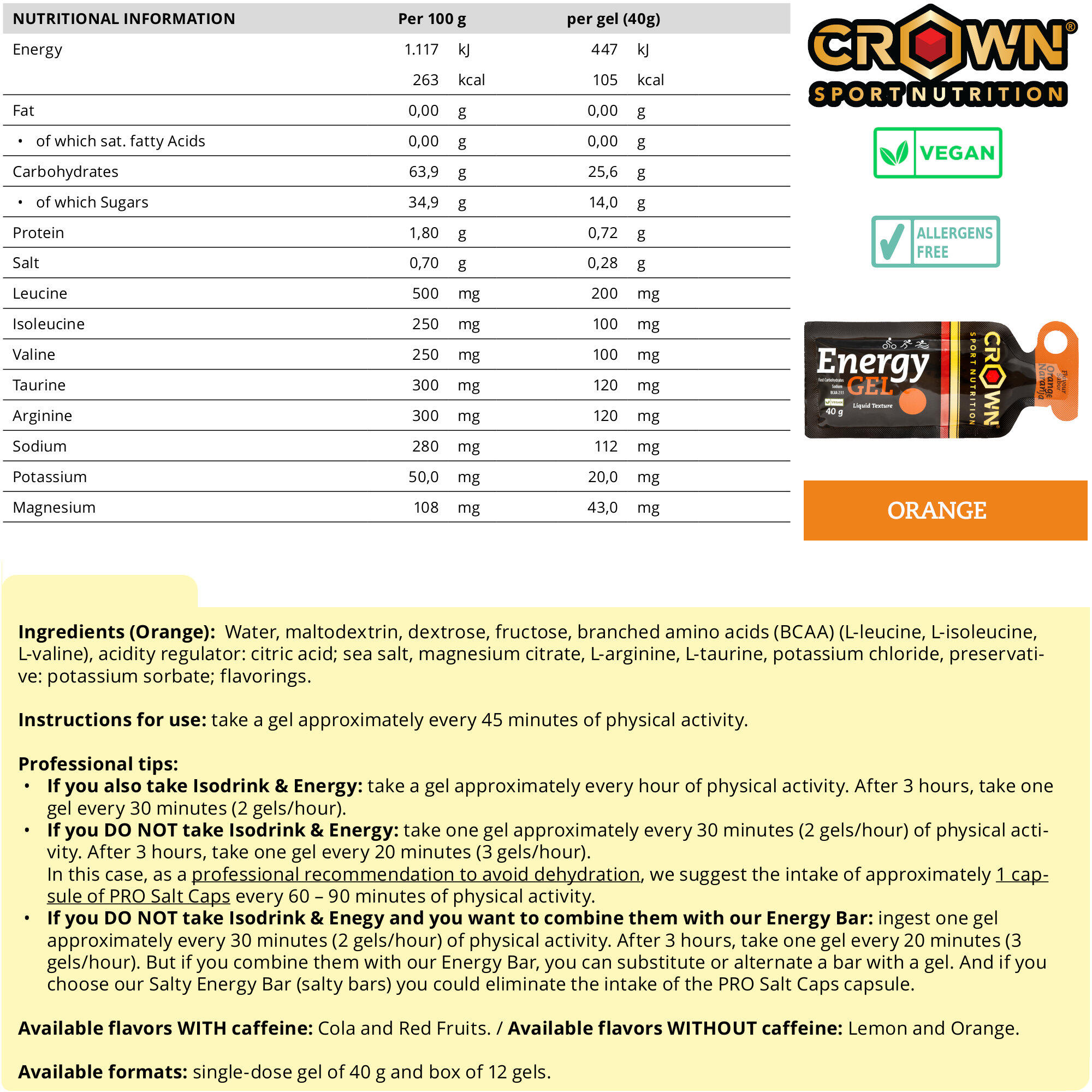 Caja de 12 geles energéticos ‘Energy Gel‘ de 40 g Naranja 5/8