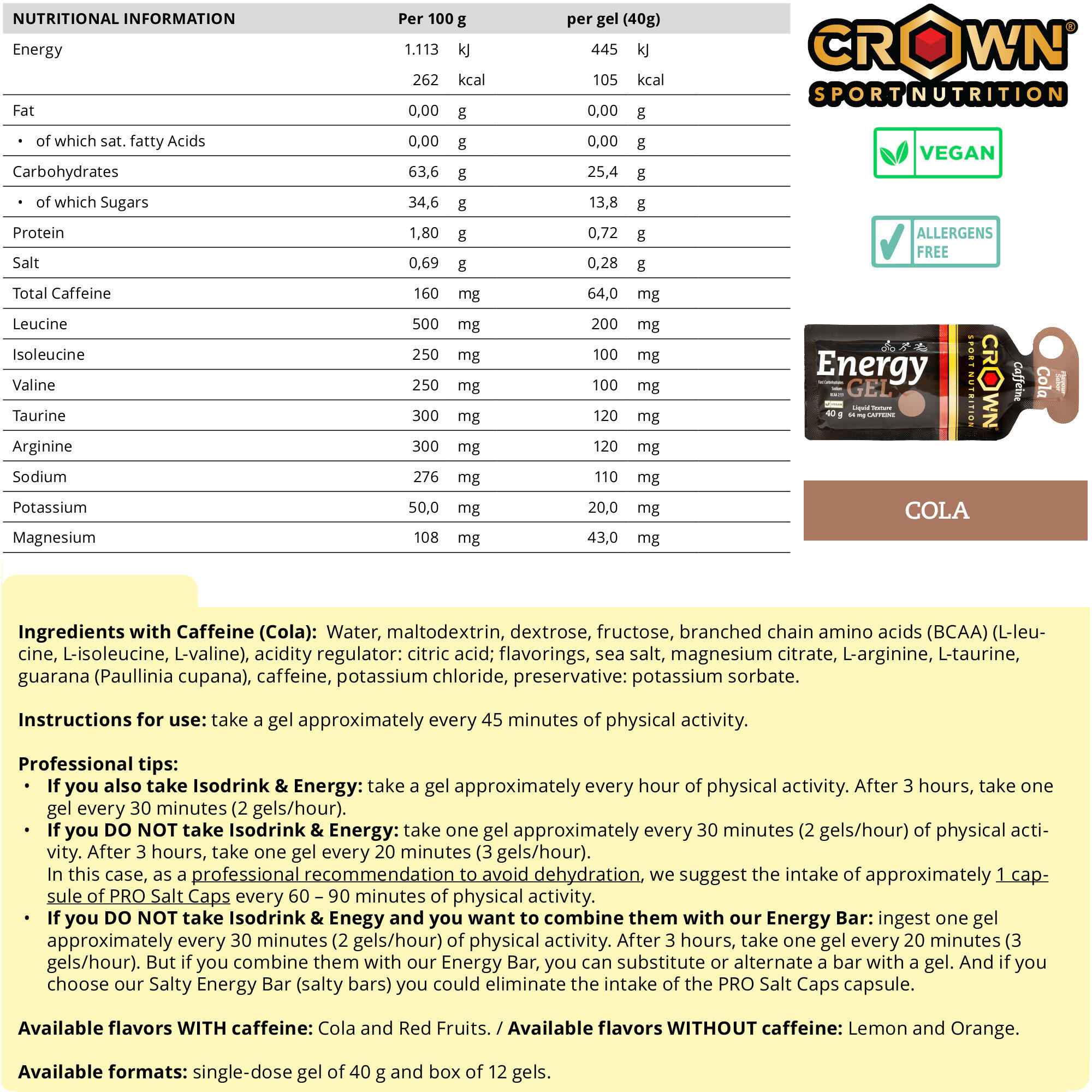 Caja de 12 geles energéticos ‘Energy Gel‘ de 40 g Cola con cafeína 5/8