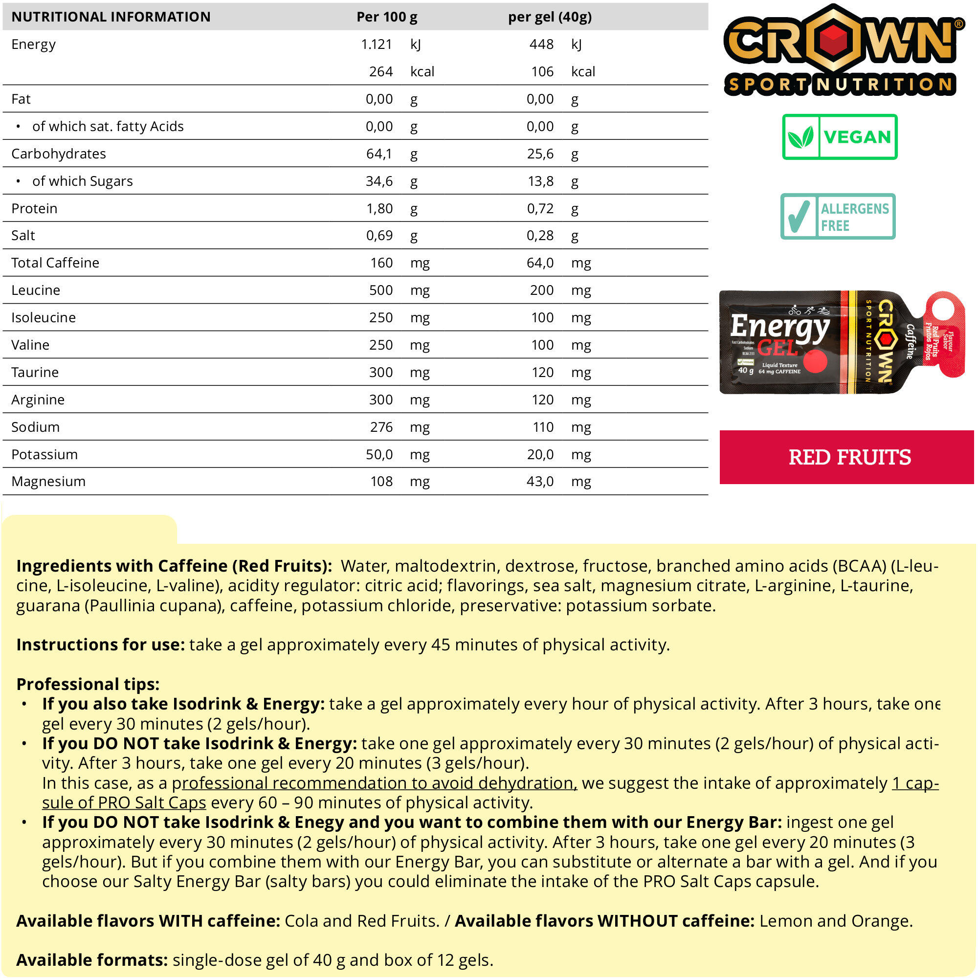 Gel energético de 40g ‘Energy Gel‘ Frutos Vermelhos com cafeína 4/7