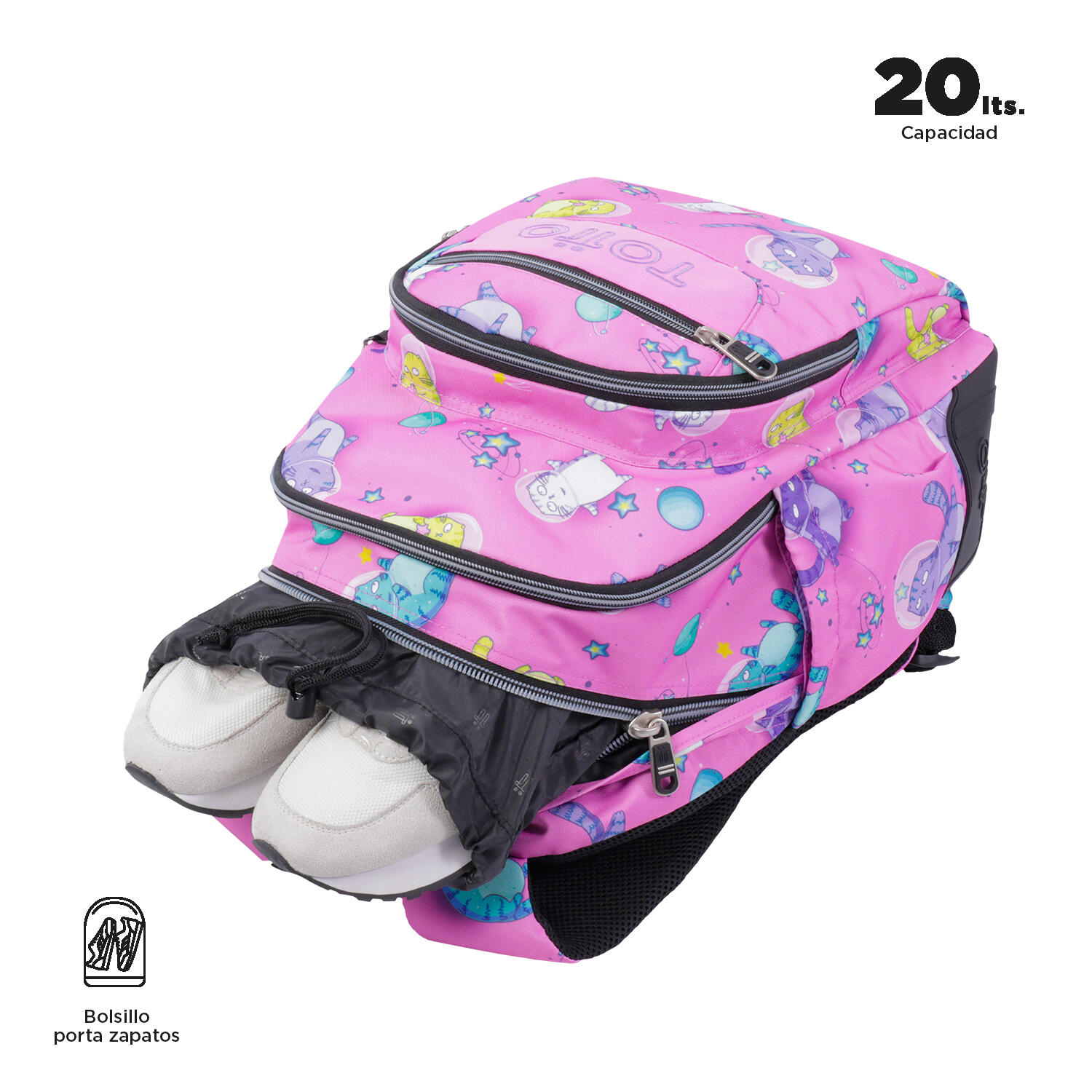 Totto Mochila escolar Crayoles Gatos Astronautas Poliéster 33 x44 x13.5 cm 3/5
