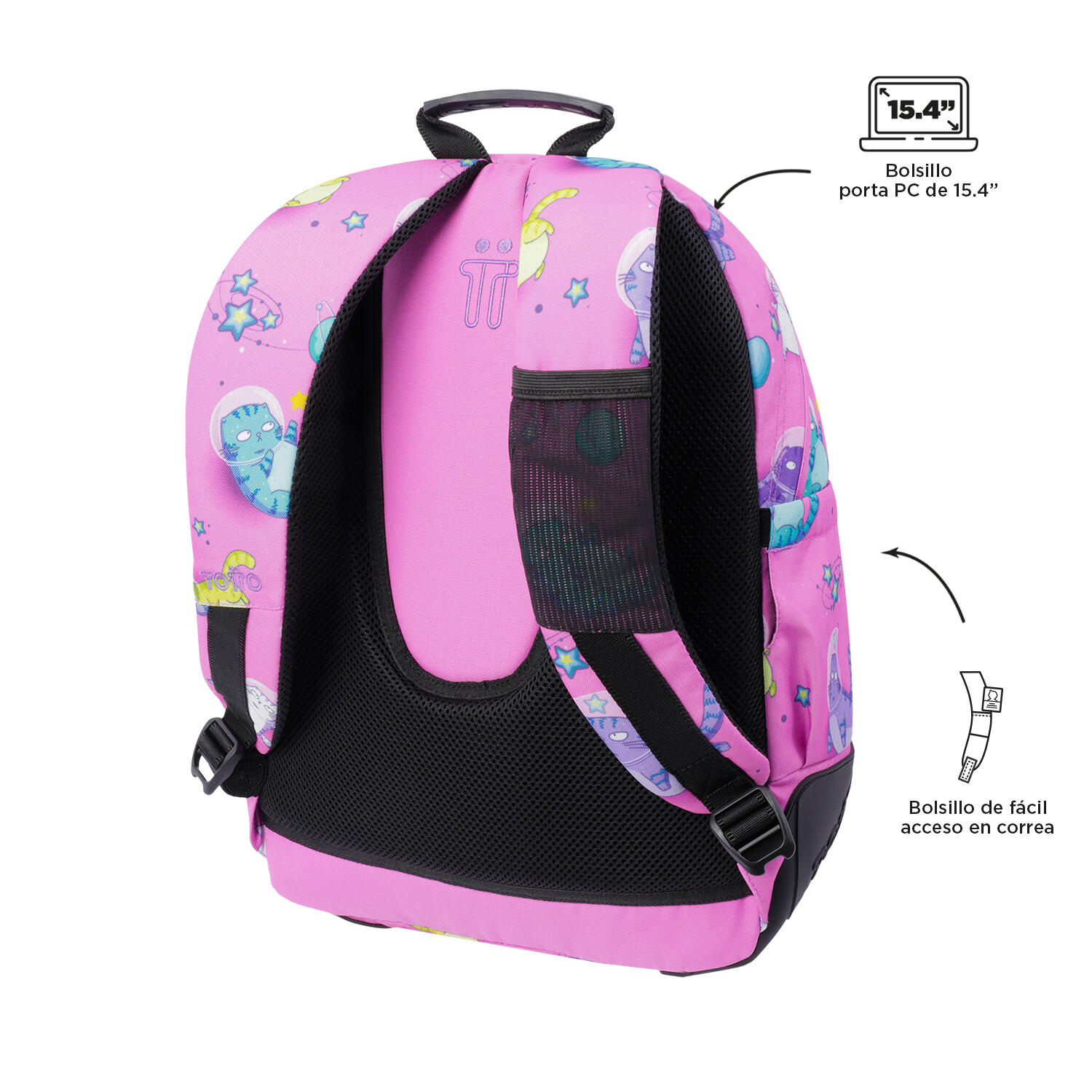 Totto Mochila escolar Crayoles Gatos Astronautas Poliéster 33 x44 x13.5 cm 5/5