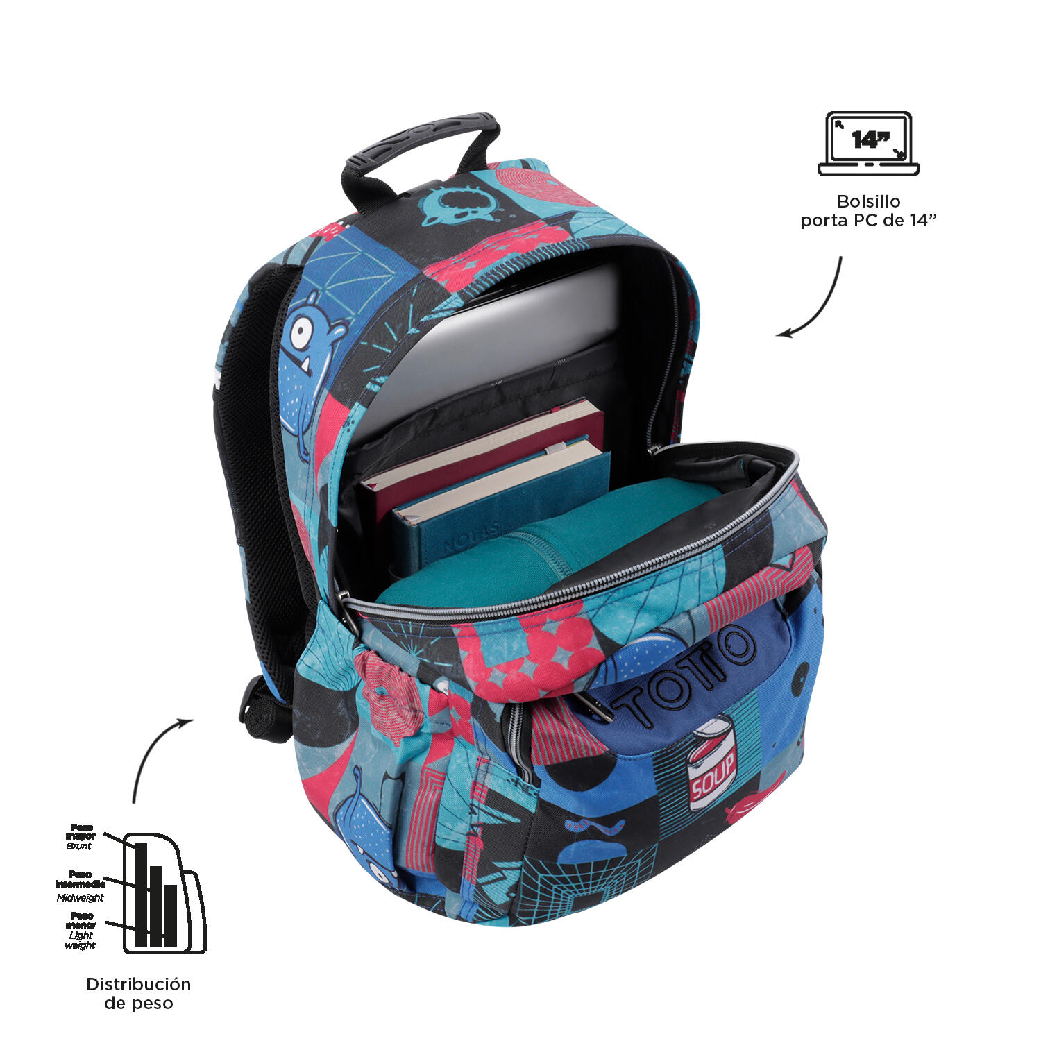 Totto Mochila escolar Acuareles Cyber monstruos Poliéster 33 x44 x14 cm 5/5