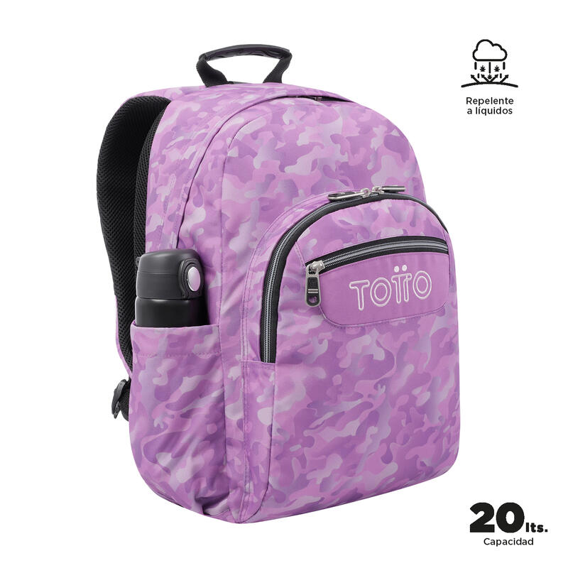 Mochila escolar Totto adaptable a carro camuflaje rosa  20 L