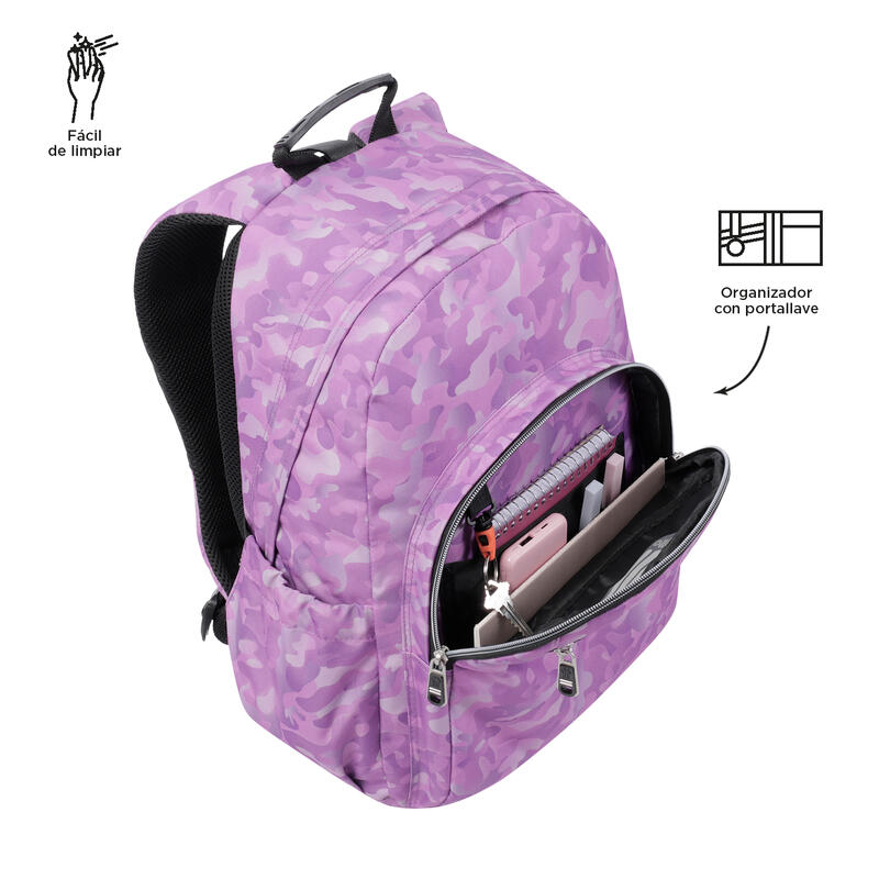 Mochila escolar Totto adaptable a carro camuflaje rosa  20 L