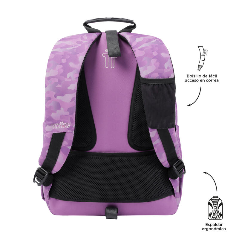 Mochila escolar Totto adaptable a carro camuflaje rosa  20 L