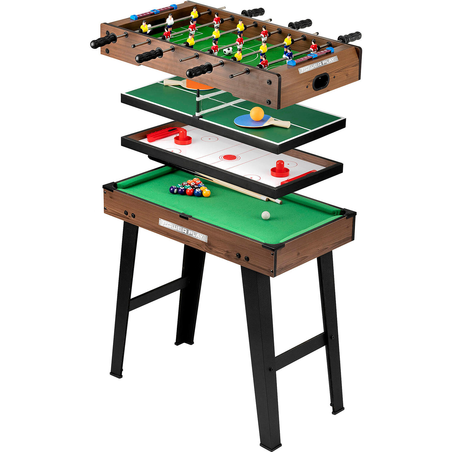 TOYRIFIC Powerplay 4 in 1 Table Game, Multi Game, Football, Hockey, Table Tennis, Brown