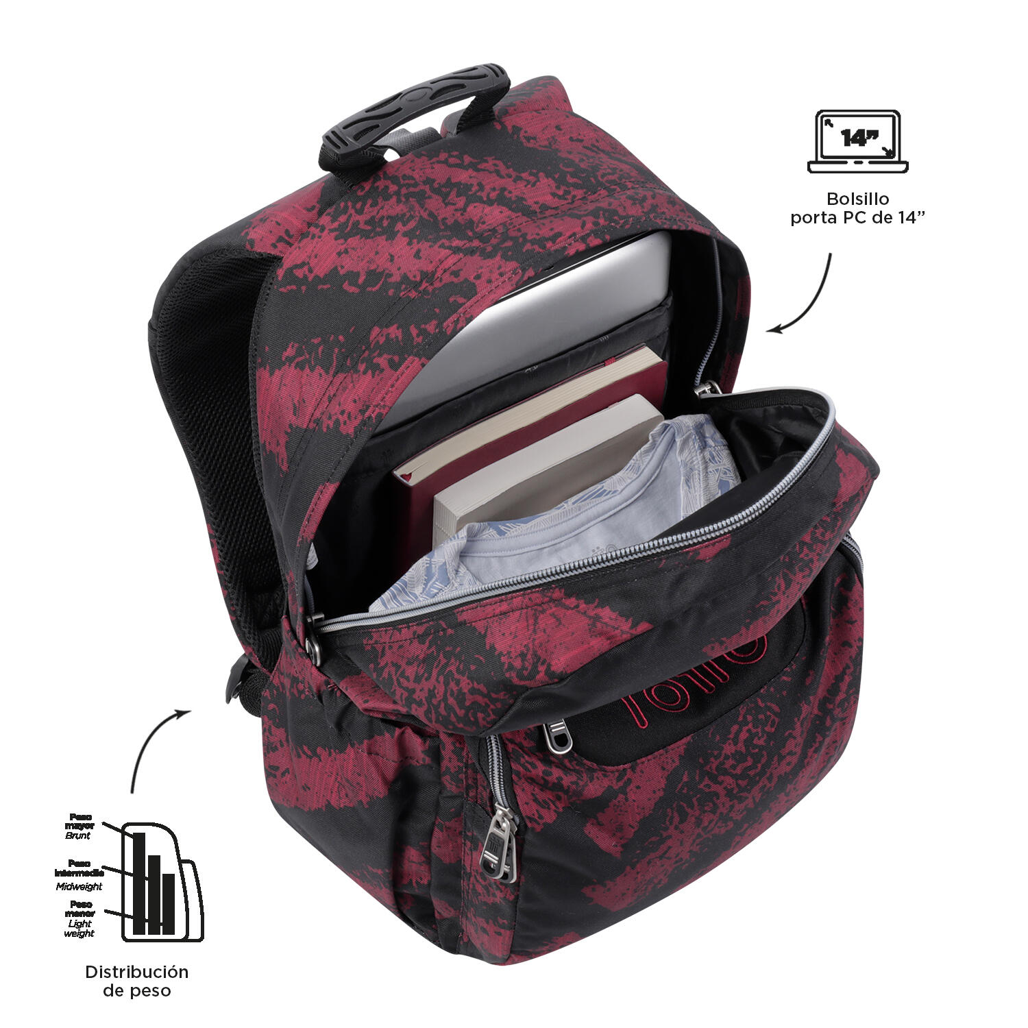 Totto Mochila escolar Acuareles Tiza roja Poliéster 33 x 44 x 14 cm 5/7
