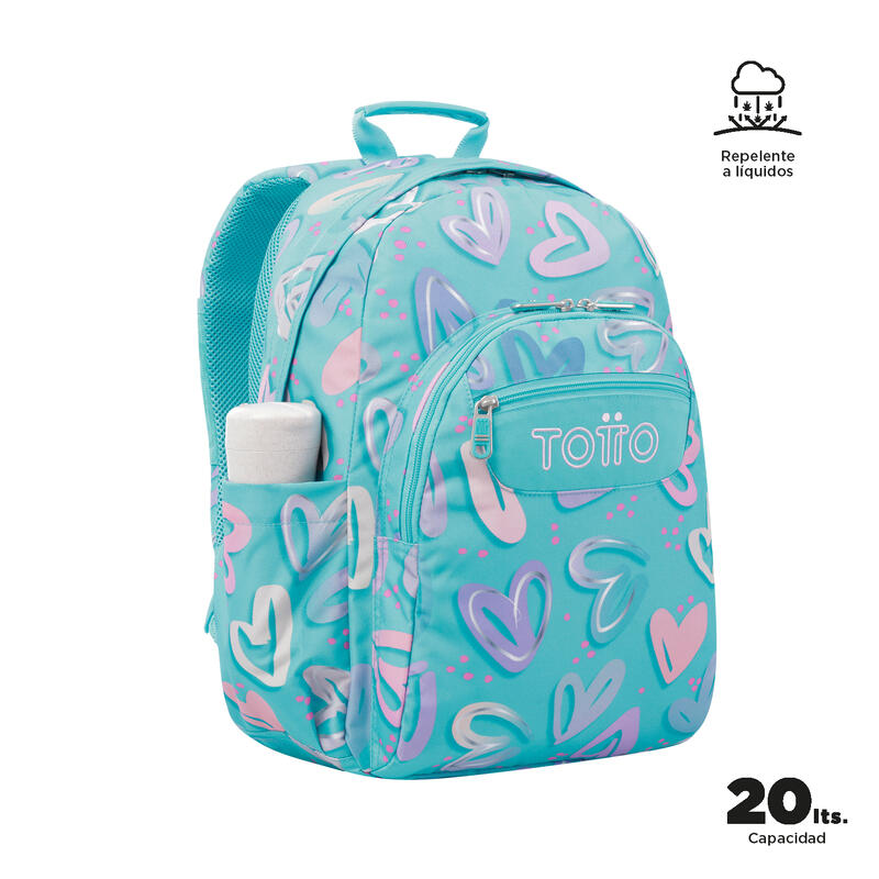 Mochila escolar Totto adaptable a carro corazones pintados  20 L