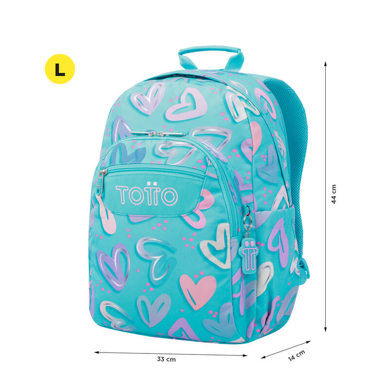 Mochila escolar Totto adaptable a carro corazones pintados  20 L