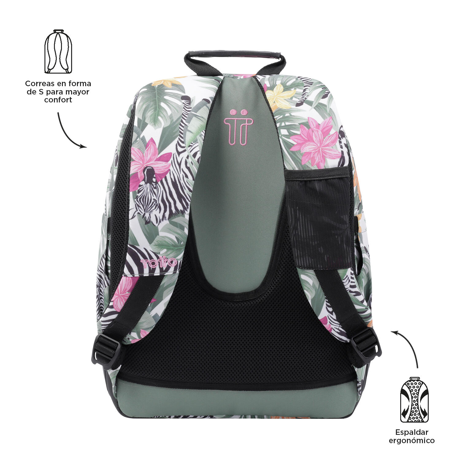 Totto Mochila escolar Crayoles Tropical cebras Poliéster 33 x44 x13.5 cm 4/5