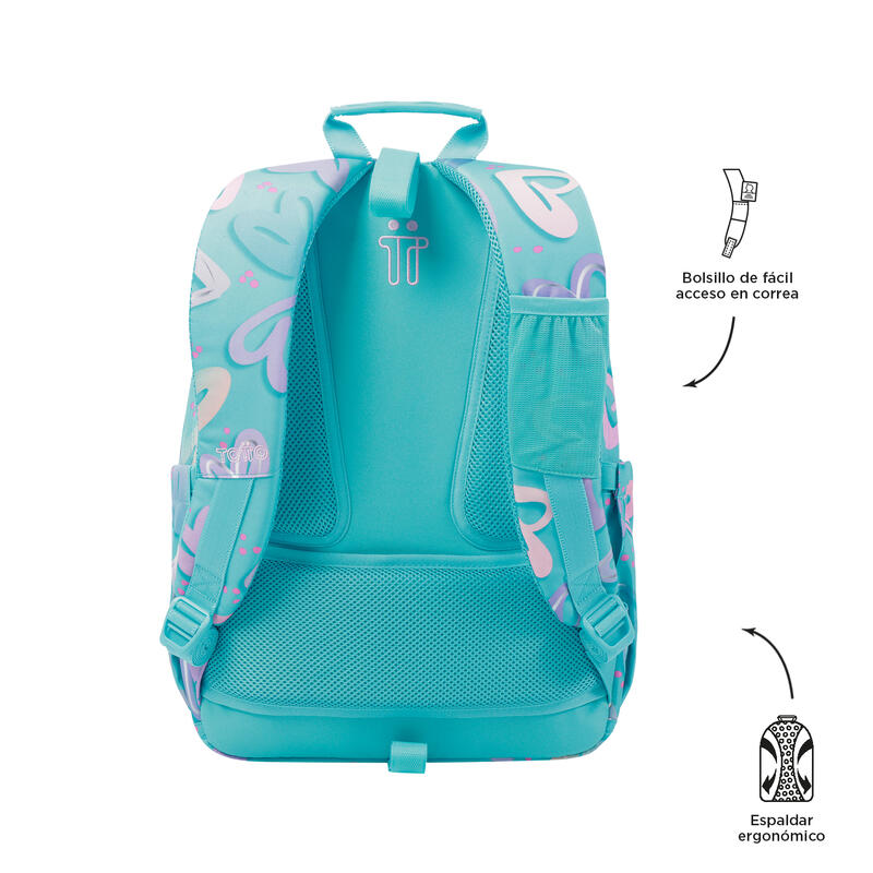 Mochila escolar Totto adaptable a carro corazones pintados  20 L