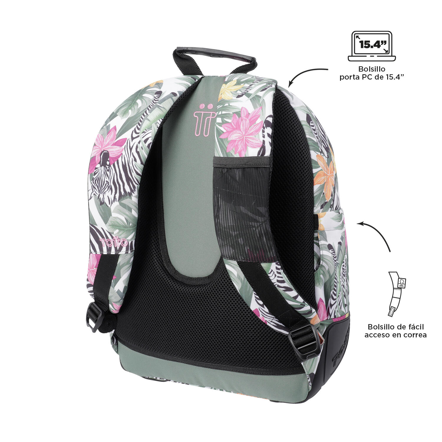 Totto Mochila escolar Crayoles Tropical cebras Poliéster 33 x44 x13.5 cm 5/5