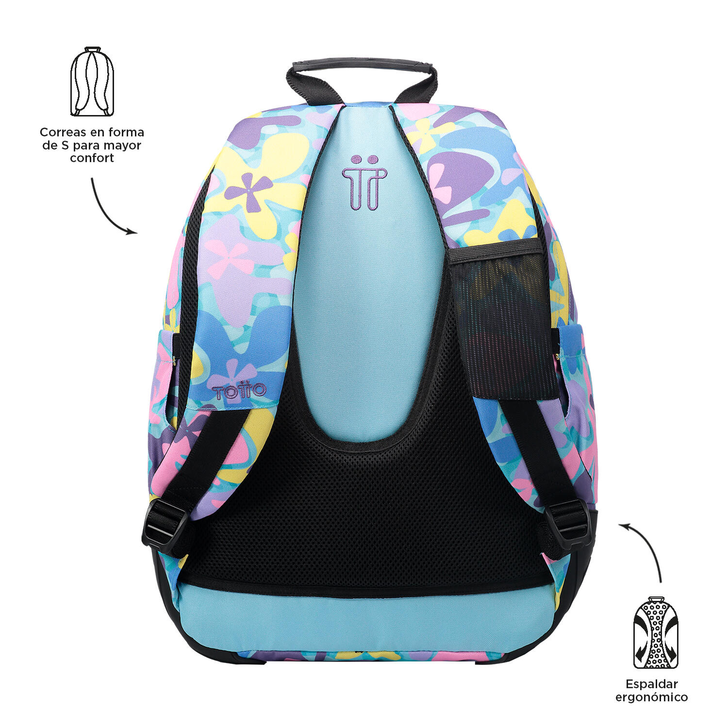 Totto Mochila escolar Crayoles Flores hawaianas Poliéster 33 x44 x13.5 cm 4/5