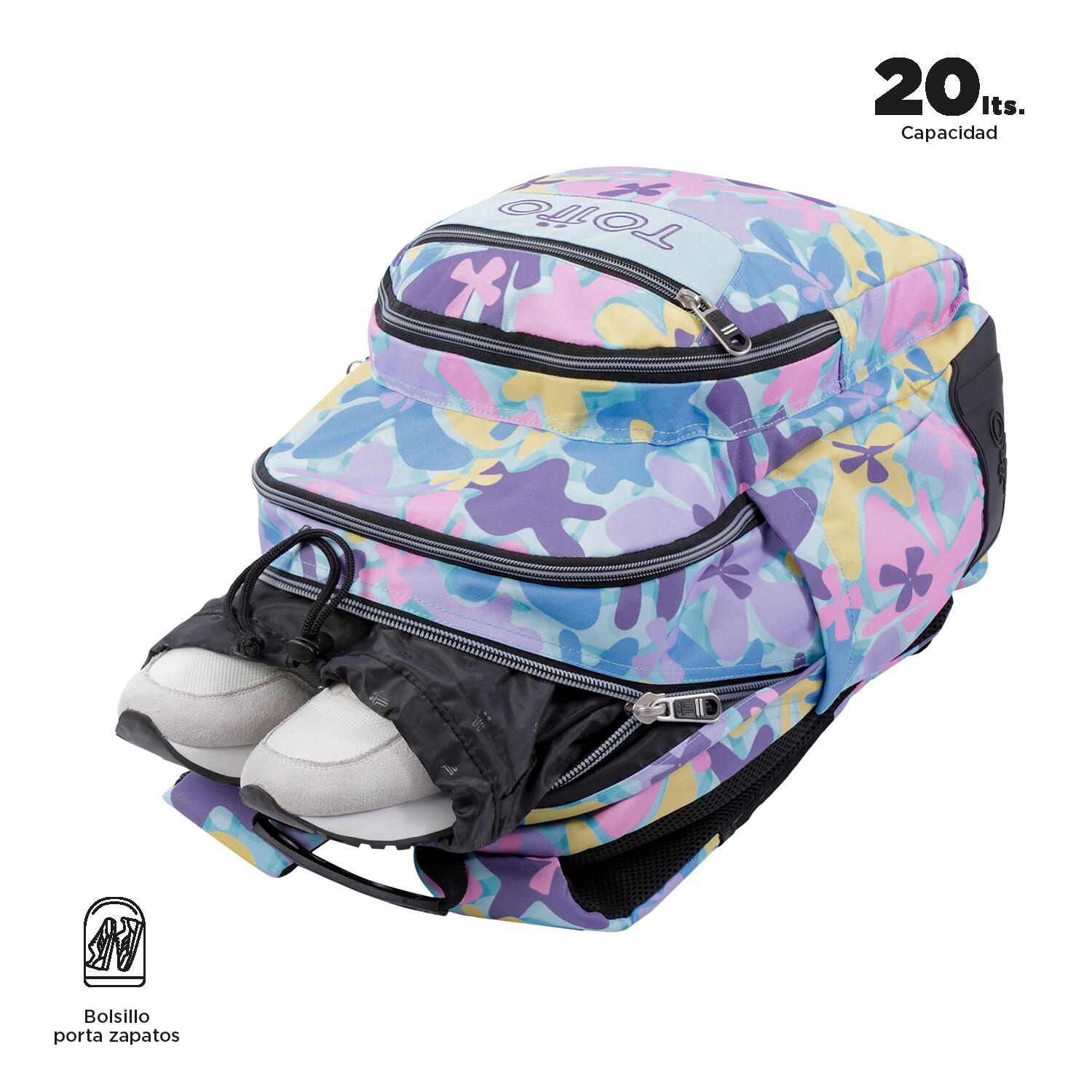 Totto Mochila escolar Crayoles Flores hawaianas Poliéster 33 x44 x13.5 cm 3/5