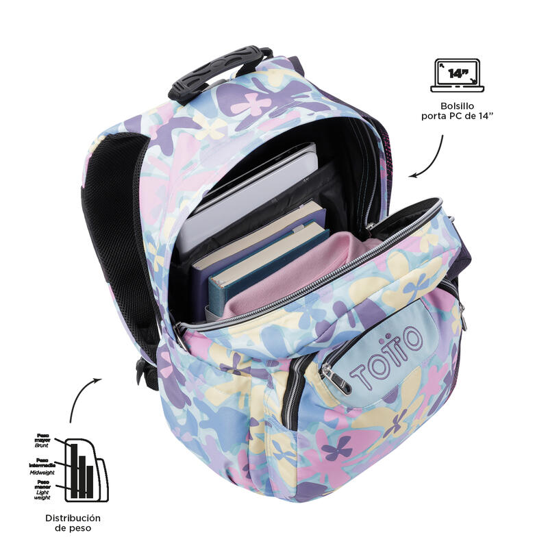 Mochila escolar Totto adaptable a carro flores hawaianas  20 L