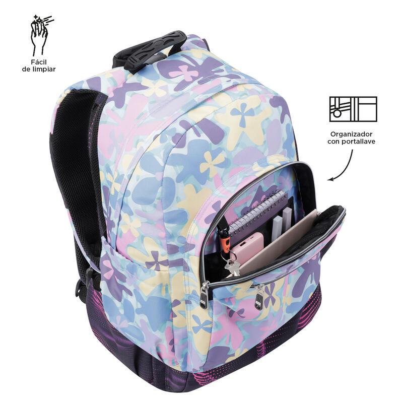 Mochila escolar Totto adaptable a carro flores hawaianas  20 L