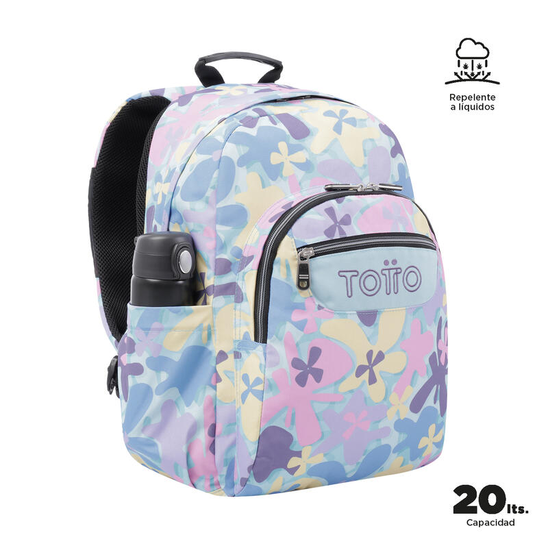 Mochila escolar Totto adaptable a carro flores hawaianas  20 L