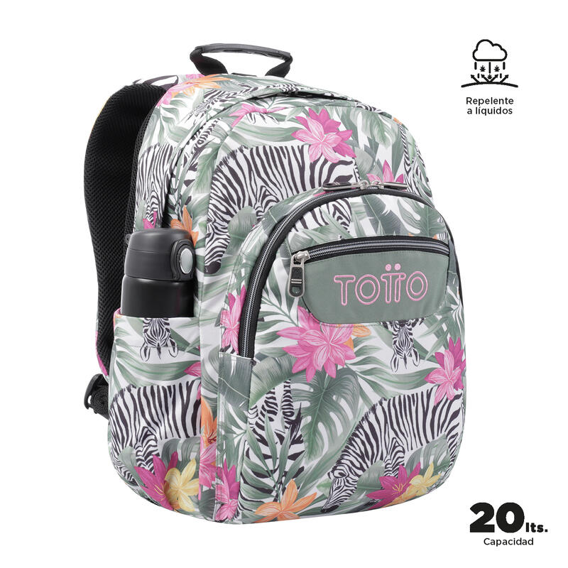 Mochila escolar Totto adaptable a carro tropical cebras  20 L