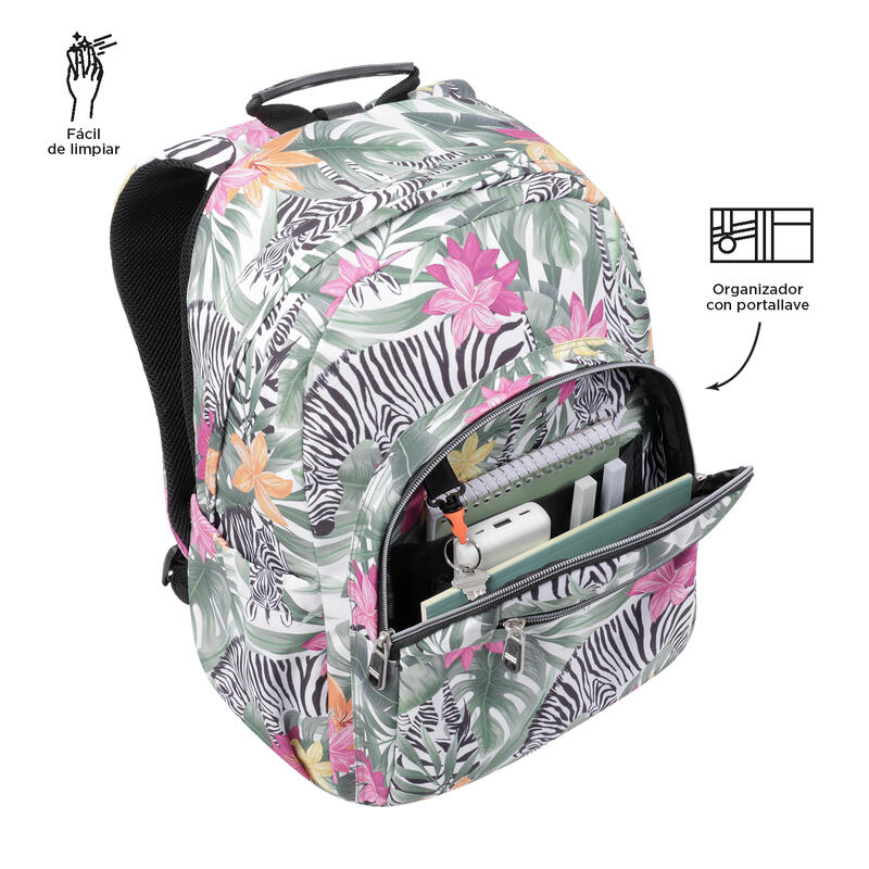 Mochila escolar Totto adaptable a carro tropical cebras  20 L