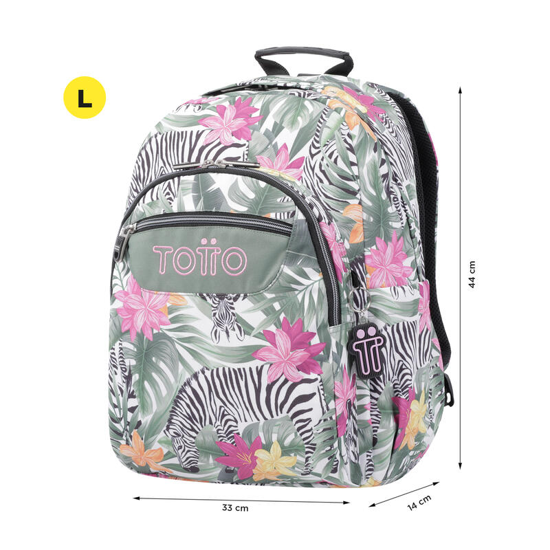 Mochila escolar Totto adaptable a carro tropical cebras  20 L