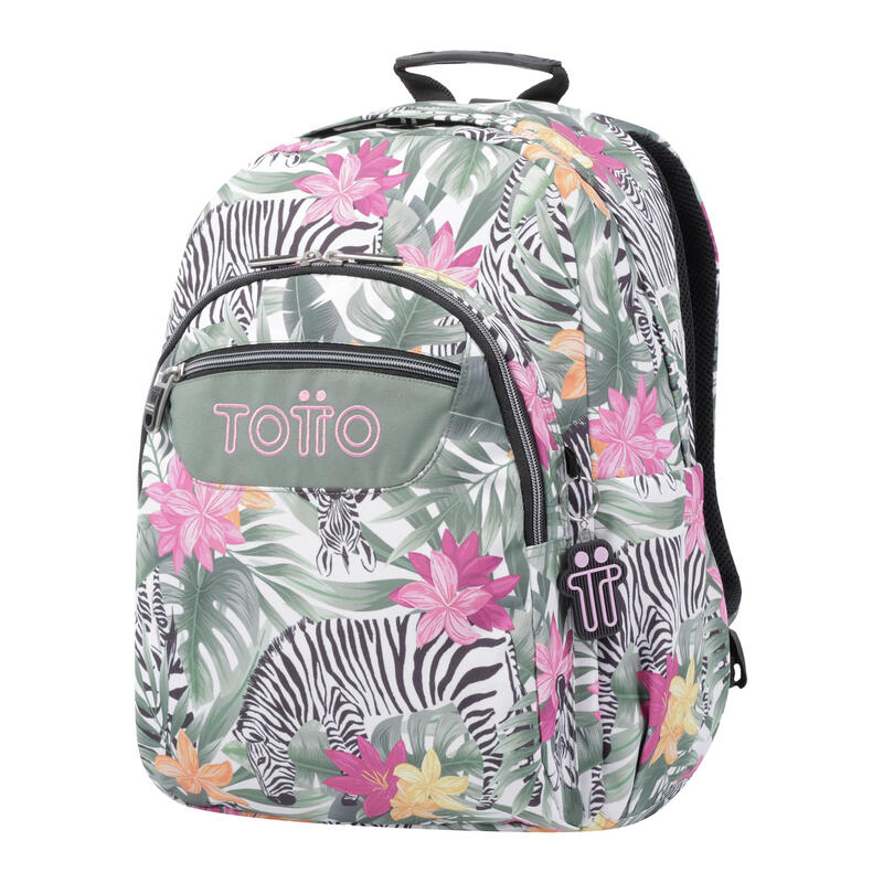 Mochila escolar Totto adaptable a carro tropical cebras  20 L