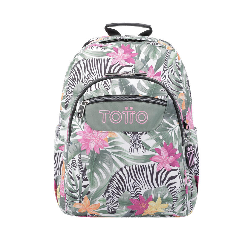 Mochila escolar Totto adaptable a carro tropical cebras  20 L