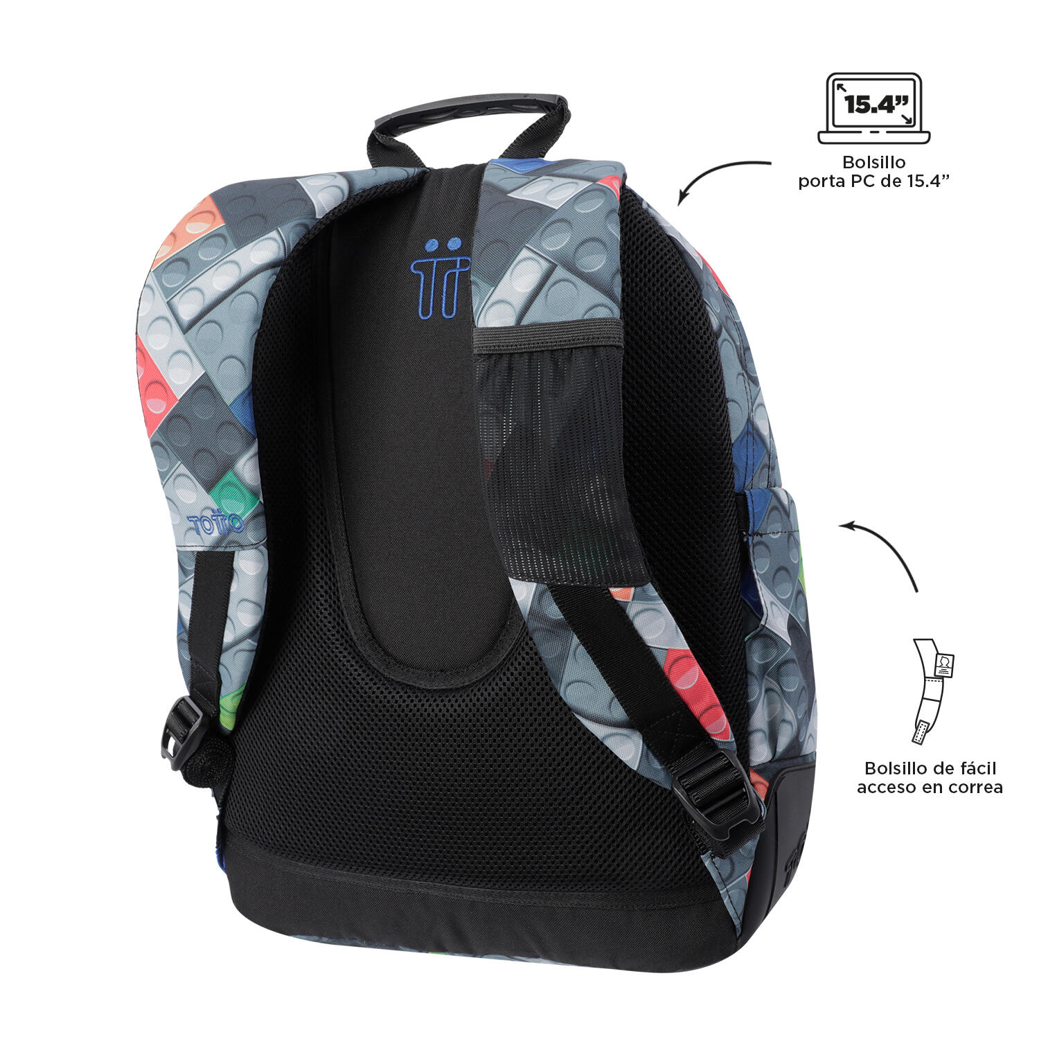 Totto Mochila escolar Crayoles Bloques Poliéster 33 x44 x13.5 cm 5/5