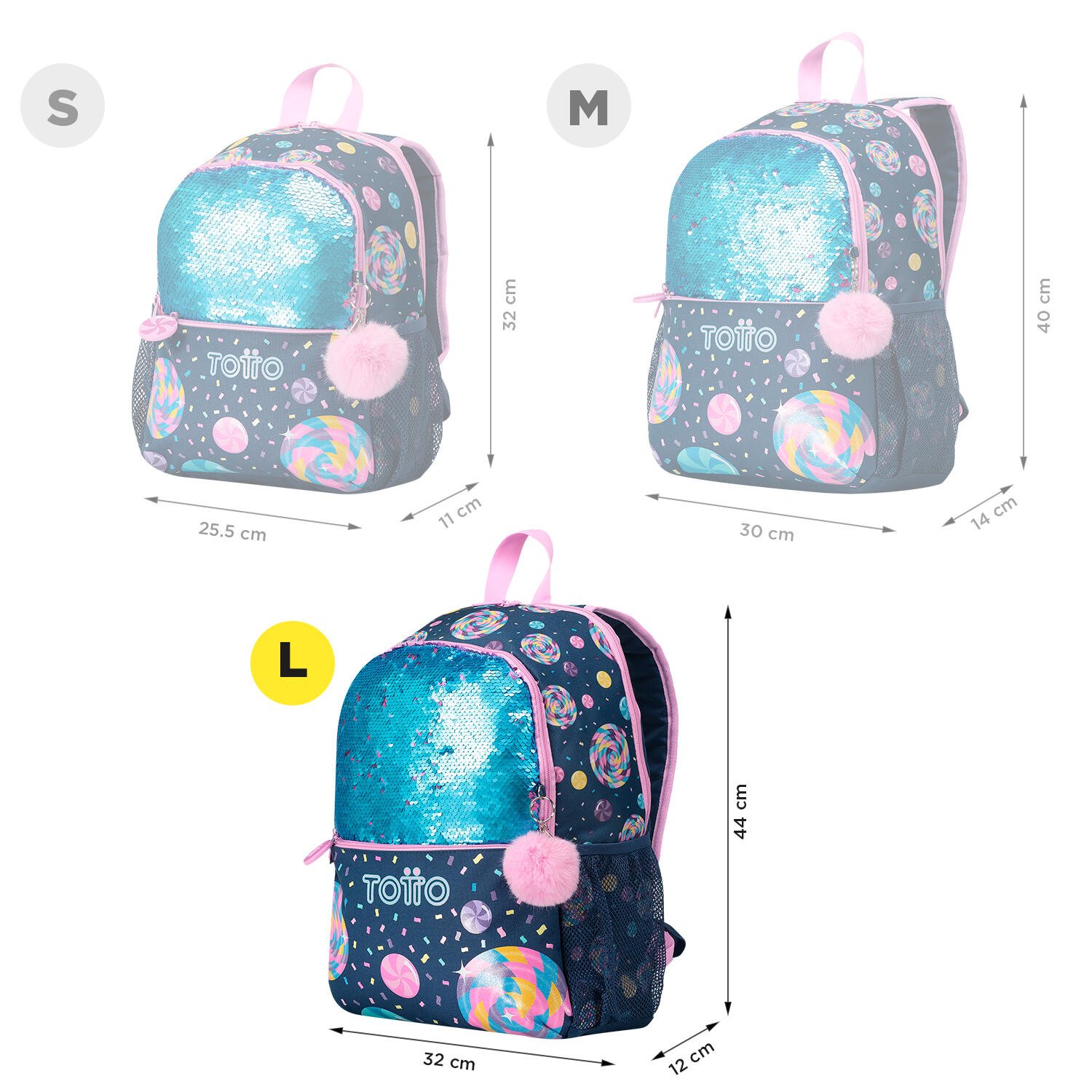 Totto Mochila escolar Sweet Candy Azul Poliéster 32 x 44 x 12 cm 3/7