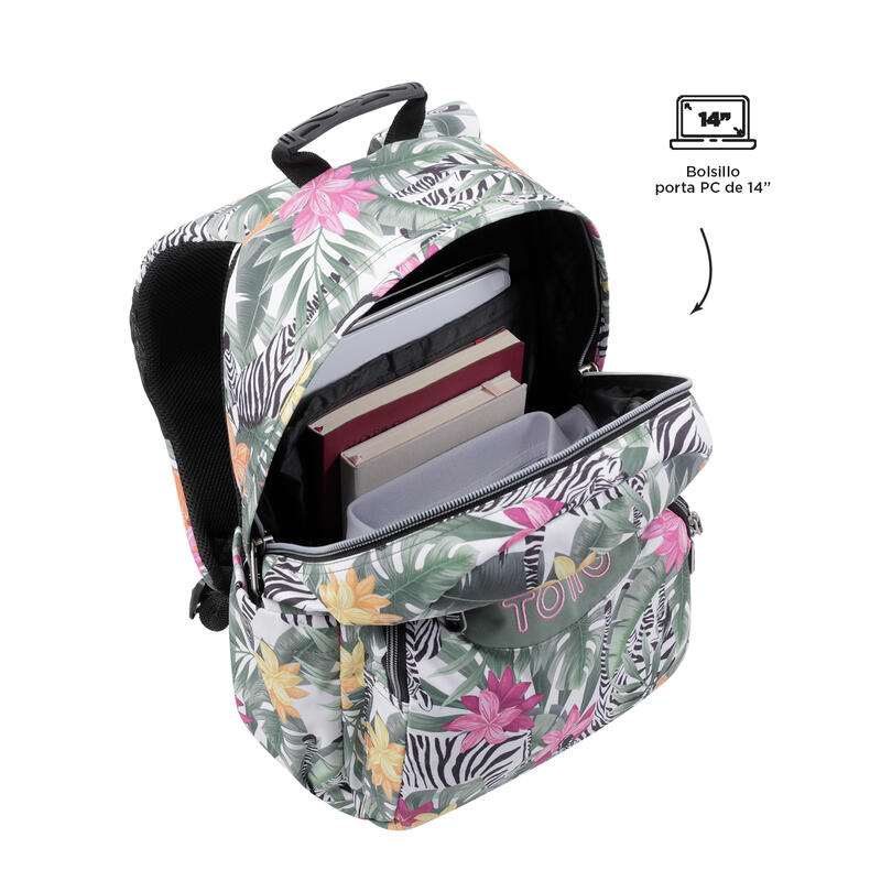 Mochila escolar  Acuarela Totto tropical cebras  20 L