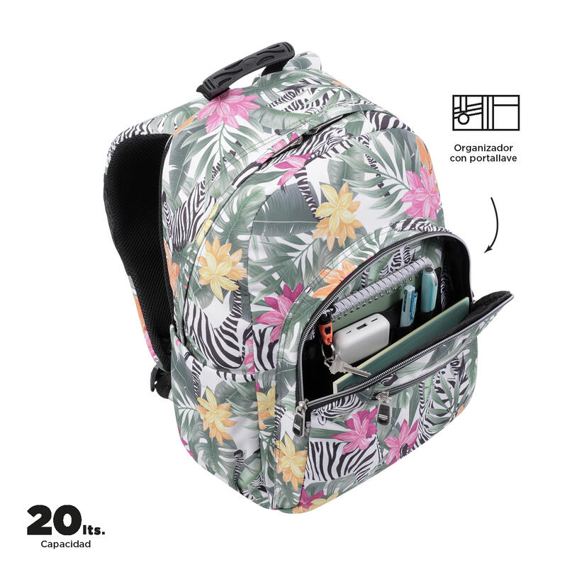 Mochila escolar  Acuarela Totto tropical cebras  20 L