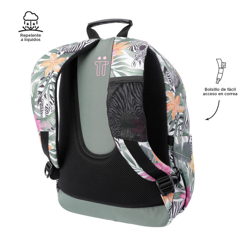 Mochila escolar  Acuarela Totto tropical cebras  20 L