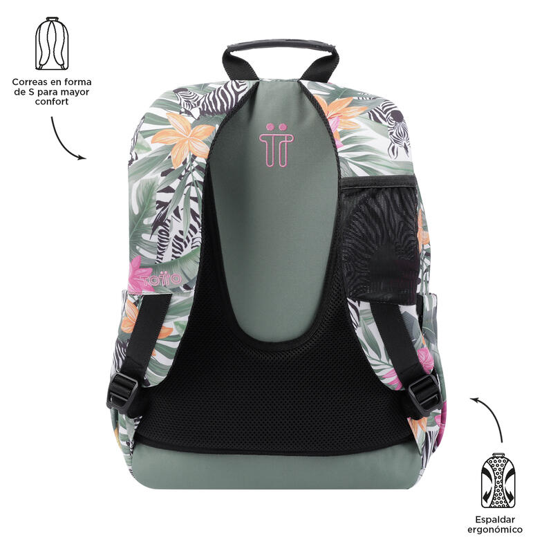 Mochila escolar  Acuarela Totto tropical cebras  20 L