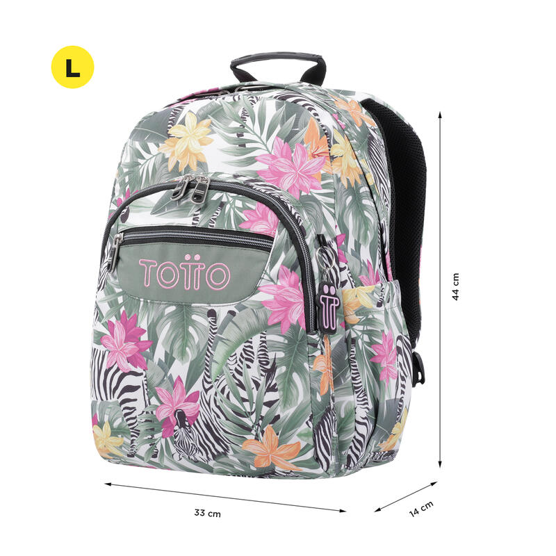 Mochila escolar  Acuarela Totto tropical cebras  20 L