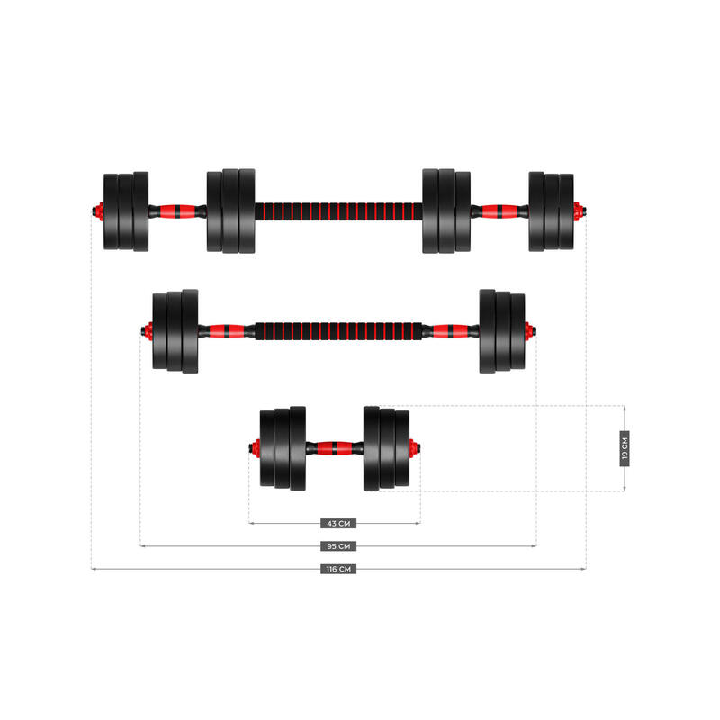 Zestaw regulowanych hantli bitumicznych z dwoma gryfami Lion 2.0  20kg