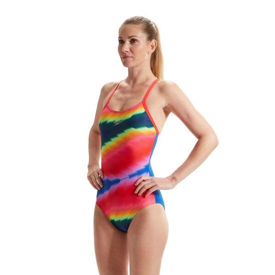 Costume da bagno Speedo Allover Fixed Crossback - Blu / Rosa - Taglia 28