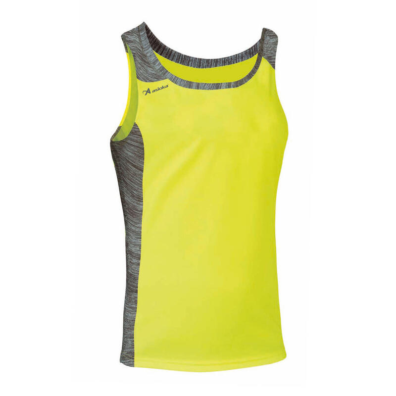 Camiseta Sin Mangas Running Hombre Asioka ELBA Amarillo Flúor.Transpirable