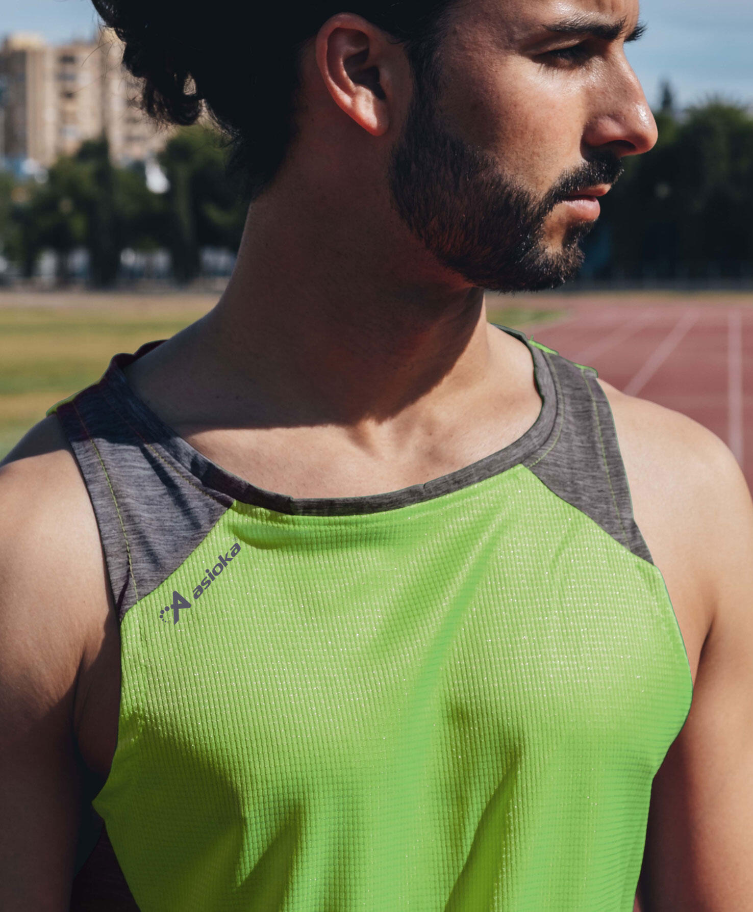 Camiseta Sin Mangas Running Hombre Asioka ELBA Verde Flúor.Transpirable 2/7