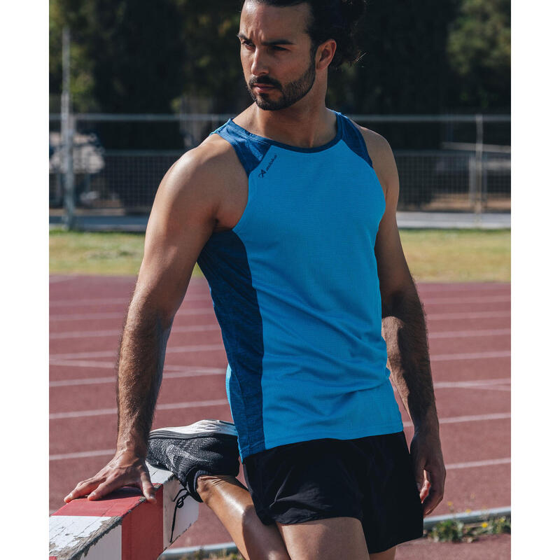 Camiseta Sin Mangas Running Hombre Asioka ELBA Azul.Transpirable