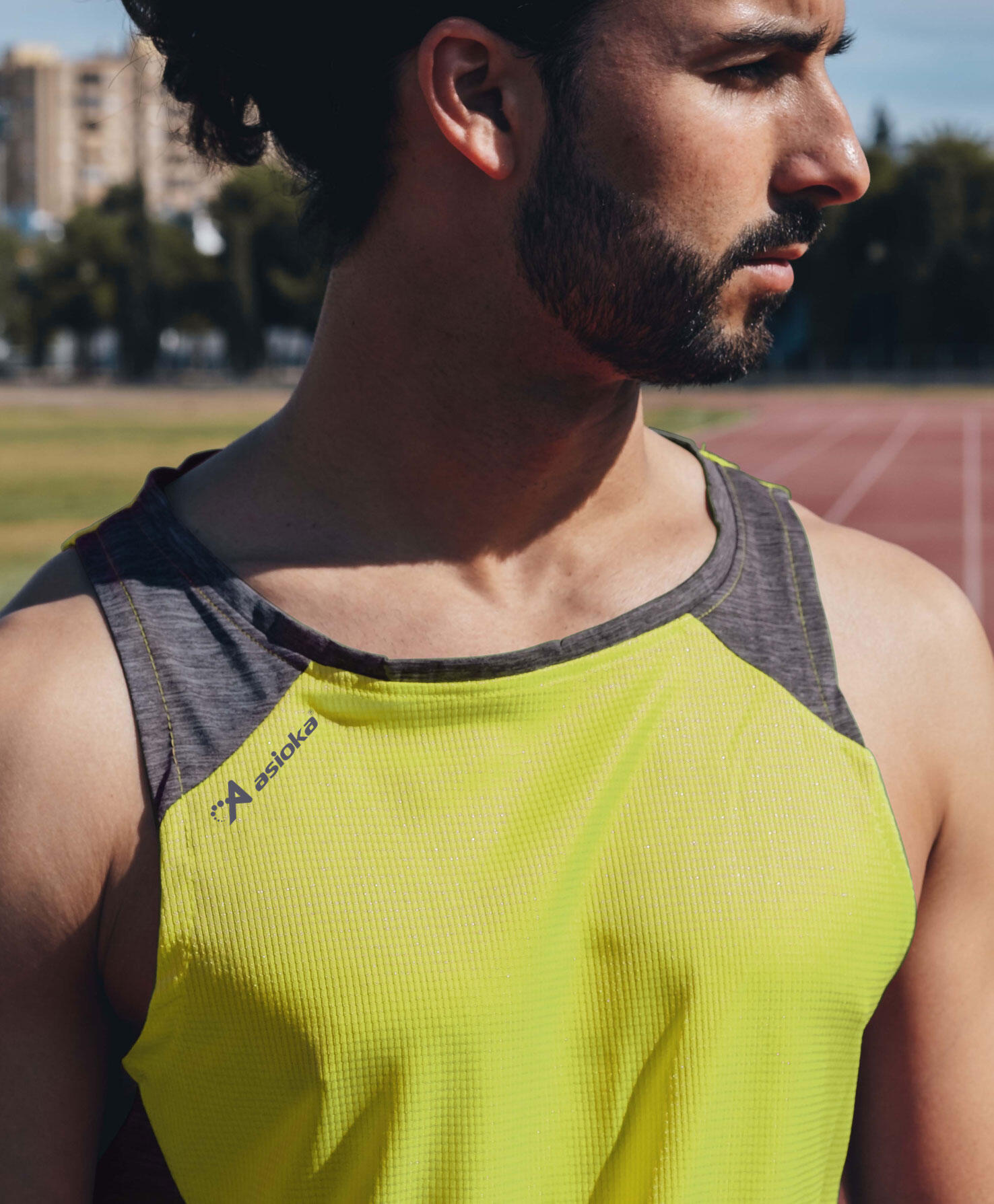 Camiseta Sin Mangas Running Hombre Asioka ELBA Amarillo Flúor.Transpirable 2/7